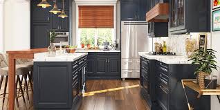 Casual coastal blue and wood grain kitchen. Traditional Style Navy Blue Kitchen Cabinet With Island Op18 Pp02