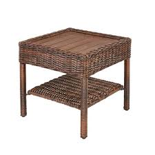brown wicker square outdoor side table