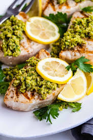 grilled swordfish with green olive