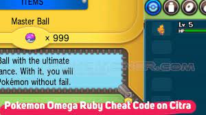 https://youtu.be/Tyf8oy5FKI0 Pokemon Omega Ruby Cheat Code on Citra  Emulator - Pokemoner.com