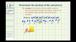 The middle number in a given sequence of numbers, taken as the average of the two middle numbers when the sequence has an even number of numbers: Finding The Median Of A Set Of Numbers Prealgebra