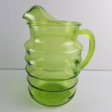 Vintage Green Glass Ribbed Pitcher