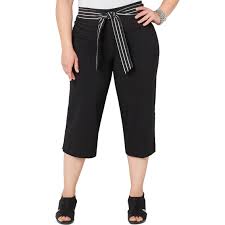 Avenue Plus Size Super Stretch Black Capri Pants With Scarf