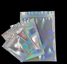 transpa stand up pouch holographic