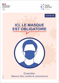 Affichage de prévention officielle pour le port du masque obligatoire