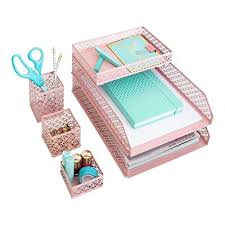 Desk accessories for the office. Buy Blu Monaco Office Supplies Pink Desk Accessories For Women 6 Piece Interlocking Desk Organizer Set Pen Cup 3 Assorted Accessory Trays 2 Letter Trays Pink Room Decor For Women And Teen Girls Online