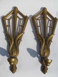 Art Deco Gold Fan Candle Sconces Pair