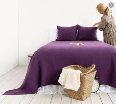 Deep Purple Linen Bedspread Dark Plum