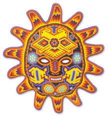 Hand Made Mexican Hand Beaded Huichol Mask Red Sunset