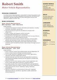 motor vehicle representative resume