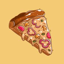 hand drawn pizza in cartoon style