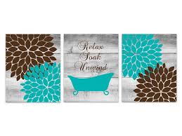 Brown And Teal Bathroom Canvas Decor