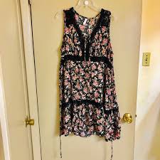 Xhilaration Black Floral Dress With Lace Size L