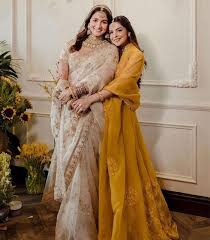 alia bhatt wedding cream beige saree