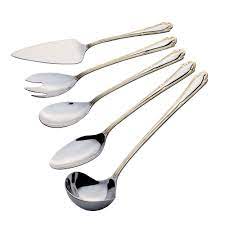 Servis kaşığı servis kevgir servis kepçesi salata servis çatalı pasta servis spatula. Emsan Goksu Gold 5 Parca Servis Seti Emsan