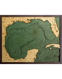 Woodcharts Gulf Of Mexico Bathymetric 3 D Wood Carved Nautical Chart