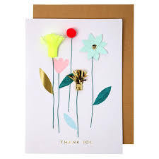 Floral thank you card with beautiful realistic spring pink flowers. Meri Meri Grusskarte Thank You Flowers Lottiklein