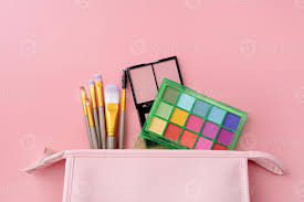makeup s in pink cosmetic bag