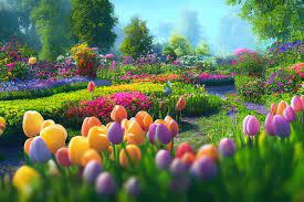 A Colorful Flower Garden In Realistic