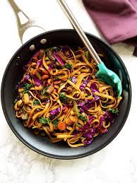 vegan mongolian noodles and veggies