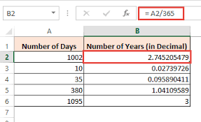 how to convert days to years in excel