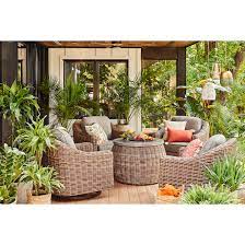 Wicker Swivel Chairs With Grey Cushions