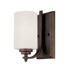 Millennium Lighting Rubbed Bronze Wall Sconce With Etched White Glass