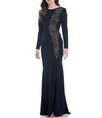 Xscape Illusion Embroidered Lace Side Stretch Gown