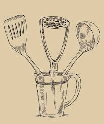 hand drawn kitchen utensils vector