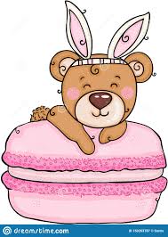 Cute Teddy Bear With Bunny Ears On Pink Macaron Stock Vector