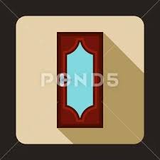 Brown Wooden Door With Glass Icon Flat