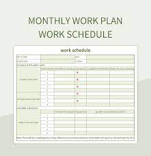 monthly work plan work schedule excel
