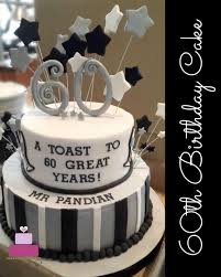 Silver tiers are lemon cake with lemon curd and the other two are golden butter cake, moistened with strawberry and vanilla syrup masculine 60th birthday. 60th Birthday Cake A Black And Silver Design Decorated Treats