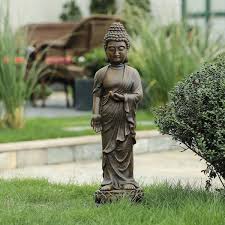 Luxenhome Brown Mgo Enlightened Standing Buddha Garden Statue