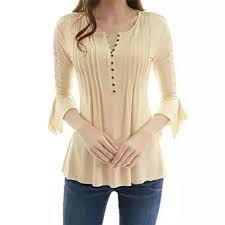 Limited Time Offer Women Flare 3 4 Sleeve Slim V Neck Buttons Blouse Tops Shirt Tee Korean Short Sleeve Lady Tops Plus Size