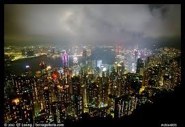 Picture/Photo: Hong-Kong night citiscape lights from Victoria Peak. Hong-Kong, China
