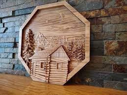 Buy Log Cabin Carving 3d Wood Wall Art