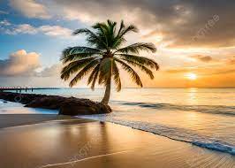 beautiful ocean beach sunset palm tree