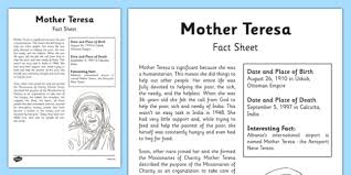 Blessed teresa of calcutta coloring page © 2008 c.m.w. Mother Teresa Significant Individual Fact Sheet