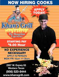 now hiring cooks khan s grill