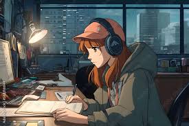 cool lofi studying at her desk