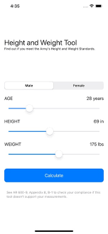 height and weight tool on the app