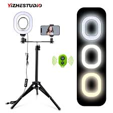 Yizhestudio 2 In 1 Led Light Ring Lighting Kit Photo Lamp For Video Live Youtube Selfie Lamp With Bluetooth Tripod Phone Hold Leather Bag