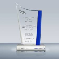 Employee of the year premier award plaque when you are looking for a great employee of the year plaque, this. Employee Crystal Award Blue Crest Achievement Plaque 037 Goodcount Awards Custom Engraved Crystal Awards Plaques