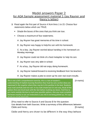 The extracts your exam questions are based on will be longer than the ones here. Aqa English Language Gcse Paper 2 Specimen Model Answers Teaching Resources