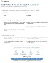 Quiz Worksheet Personal Finance Consumer Skills Study Com