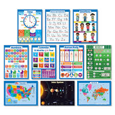 10 Educational Wall Posters For Kids Abc Alphabet Solar System Usa World Map Numbers 1 100 Days Of The Week Months Of The Year Emotions