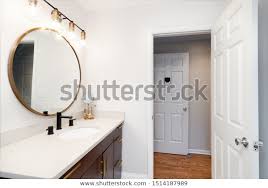 Small Bathroom Circular Mirror Modern Light Stock Photo Edit Now 1514187989