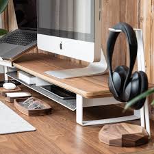 monitor stand desk shelf bewood white