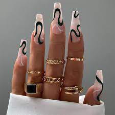 french corrugated long nails white dark